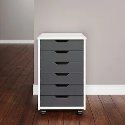 Trendfurn Omnia Wide Roll Cart, 6 Drawers, 25-3/4” x 16-1/8”, White/Gray