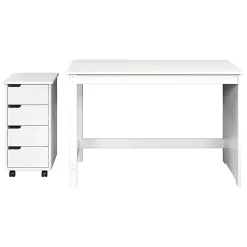 Trendfurn Pristine Office Set, Desk And 4-Drawer Mobile Cart, White, Set Of 2