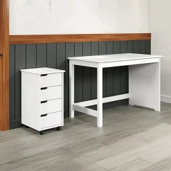 Trendfurn Pristine Office Set, Desk And 4-Drawer Mobile Cart, White, Set Of 2