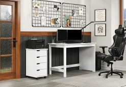 Trendfurn Pristine Office Set, Desk And 4-Drawer Mobile Cart, White, Set Of 2