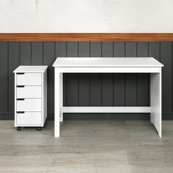 Trendfurn Pristine Office Set, Desk And 4-Drawer Mobile Cart, White, Set Of 2