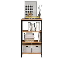 Trendfurn Streamline 36”H 3-Shelf Bookcase, Black/Natural