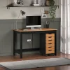 Trendfurn Streamline Office Set, Desk And 6 Drawer Mobile Cart, Black/Honey, Set Of 2