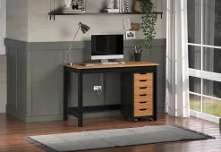 Trendfurn Streamline Office Set, Desk And 6 Drawer Mobile Cart, Black/Honey, Set Of 2