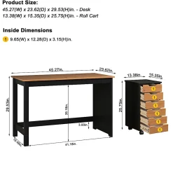 Trendfurn Streamline Office Set, Desk And 6 Drawer Mobile Cart, Black/Honey, Set Of 2