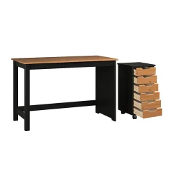 Trendfurn Streamline Office Set, Desk And 6 Drawer Mobile Cart, Black/Honey, Set Of 2