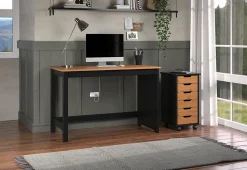 Trendfurn Streamline Office Set, Desk And 6 Drawer Mobile Cart, Black/Honey, Set Of 2