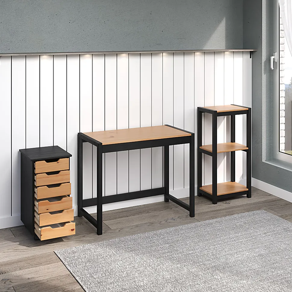 Trendfurn Torianna 3-Piece Office Set, Black/Honey