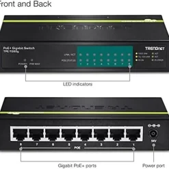 TRENDnet 8-Port Gigabit PoE+ Switch, TPE-TG80G, 8x Gigabit PoE+ Ports, 123W PoE Power Budget, 16 Gbps, Ethernet Splitter