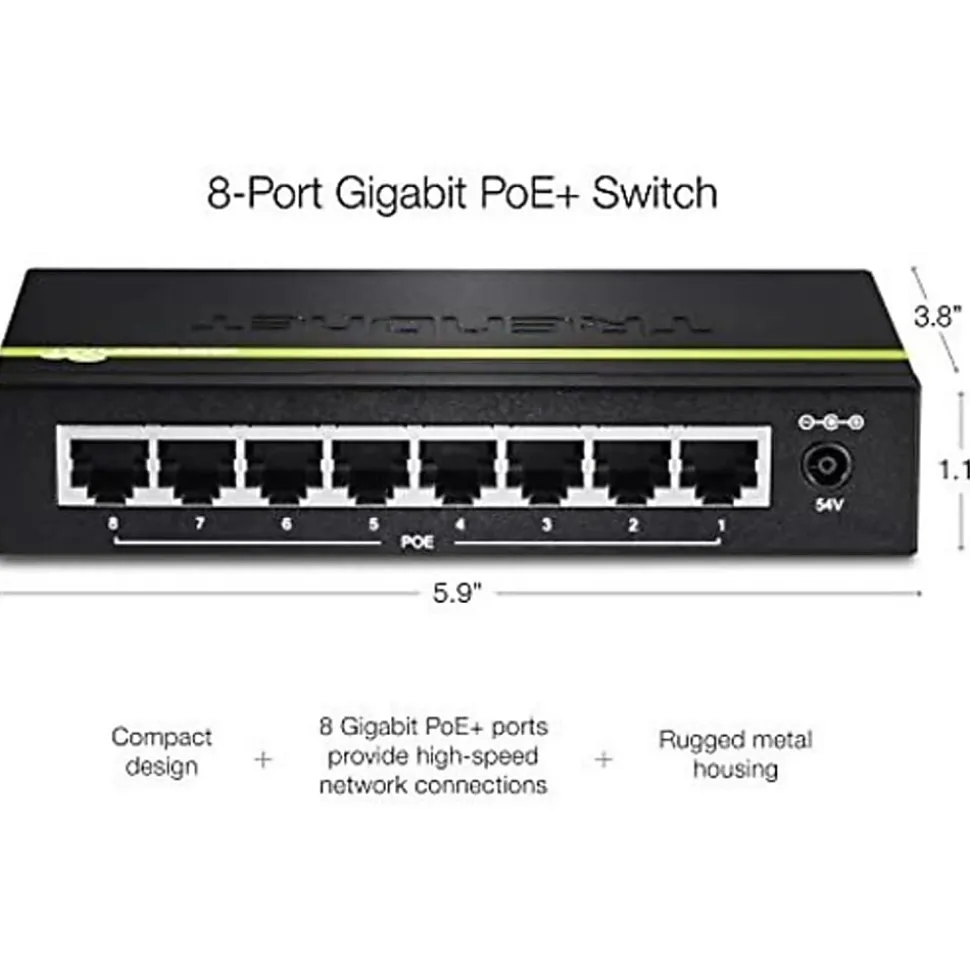 TRENDnet 8-Port Gigabit PoE+ Switch, TPE-TG80G, 8x Gigabit PoE+ Ports, 123W PoE Power Budget, 16 Gbps, Ethernet Splitter