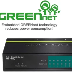 TRENDnet 8-Port Gigabit PoE+ Switch, TPE-TG80G, 8x Gigabit PoE+ Ports, 123W PoE Power Budget, 16 Gbps, Ethernet Splitter