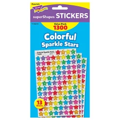 Trend superShapes Stickers, Colorful Sparkle Stars, 1,300 Stickers Per Pack, Set Of 3 Packs