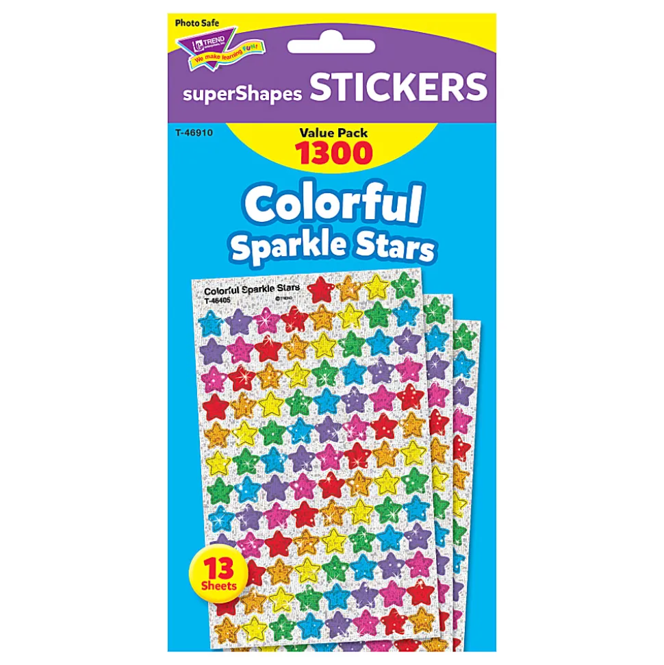 Trend superShapes Stickers, Colorful Sparkle Stars, 1,300 Stickers Per Pack, Set Of 3 Packs
