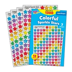 Trend superShapes Stickers, Colorful Sparkle Stars, 1,300 Stickers Per Pack, Set Of 3 Packs