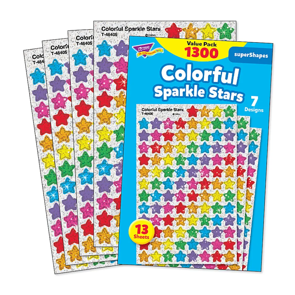 Trend superShapes Stickers, Colorful Sparkle Stars, 1,300 Stickers Per Pack, Set Of 3 Packs