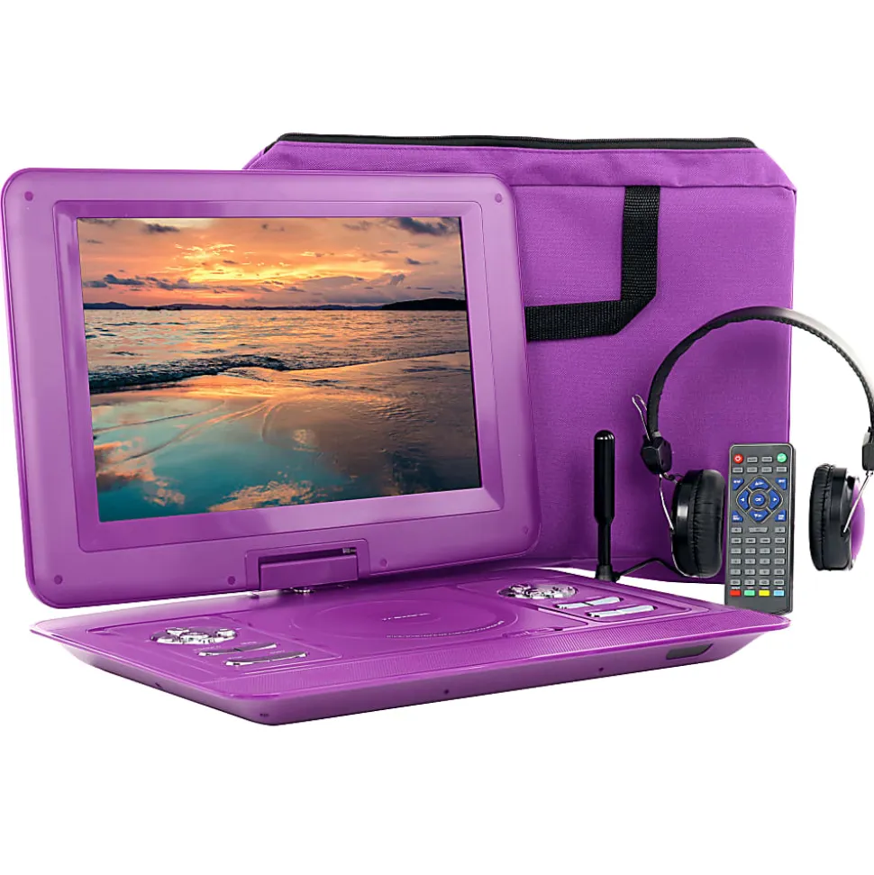 Trexonic Portable TV+DVD Player With Color TFT LED Screen And USB/HD/AV Inputs, 13.3”, Purple