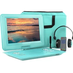 Trexonic Portable TV+DVD Player With Color TFT LED Screen And USB/HD/AV Inputs, 13.3”, Teal