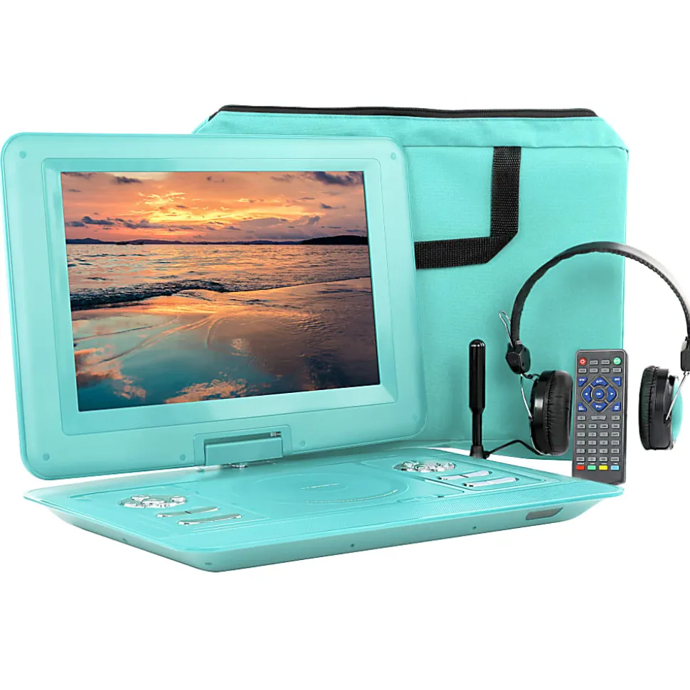 Trexonic Portable TV+DVD Player With Color TFT LED Screen And USB/HD/AV Inputs, 13.3”, Teal