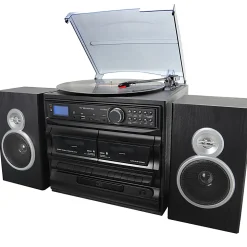Trexonic 3-Speed Vinyl Turntable Home Stereo System, Black