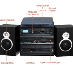 Trexonic 3-Speed Vinyl Turntable Home Stereo System, Black