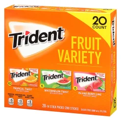 Trident Sugar-Free Gum, Fruit, 14 Pieces Per Pack, Case Of 20 Packs