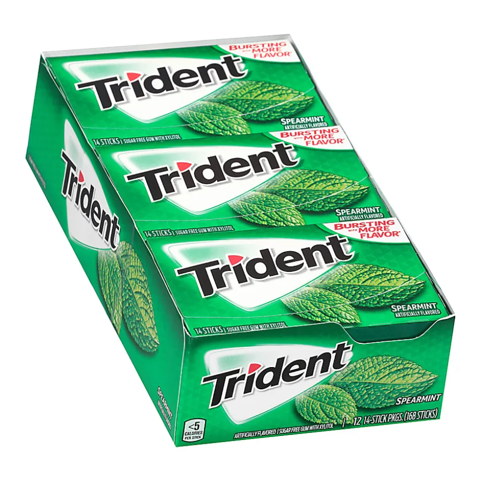 Trident® Sugar-Free Spearmint Gum, 14 Pieces Per Box, Pack Of 12 Boxes