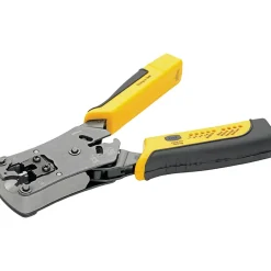Tripp Lite RJ11/RJ12/RJ45 Wire Crimper with Built-in Cable Tester - Black, Yellow - Ergonomic Design, Non-slip Handle, LED Light, Secure Grip