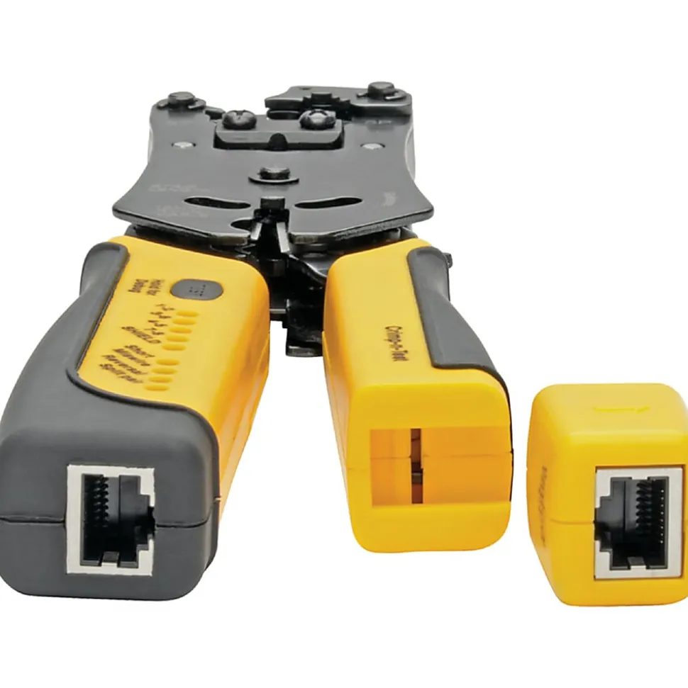 Tripp Lite RJ11/RJ12/RJ45 Wire Crimper with Built-in Cable Tester - Black, Yellow - Ergonomic Design, Non-slip Handle, LED Light, Secure Grip