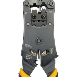 Tripp Lite RJ11/RJ12/RJ45 Wire Crimper with Built-in Cable Tester - Black, Yellow - Ergonomic Design, Non-slip Handle, LED Light, Secure Grip