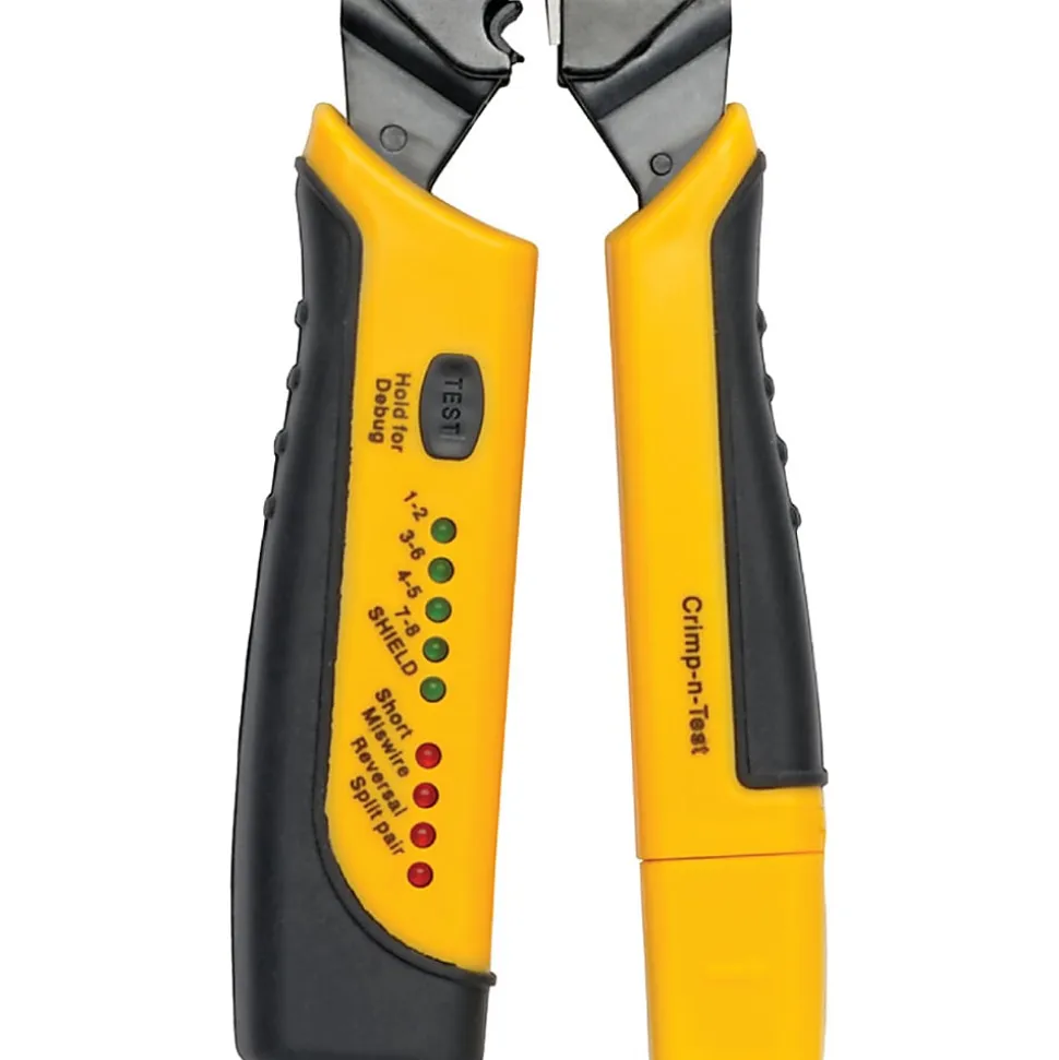 Tripp Lite RJ11/RJ12/RJ45 Wire Crimper with Built-in Cable Tester - Black, Yellow - Ergonomic Design, Non-slip Handle, LED Light, Secure Grip