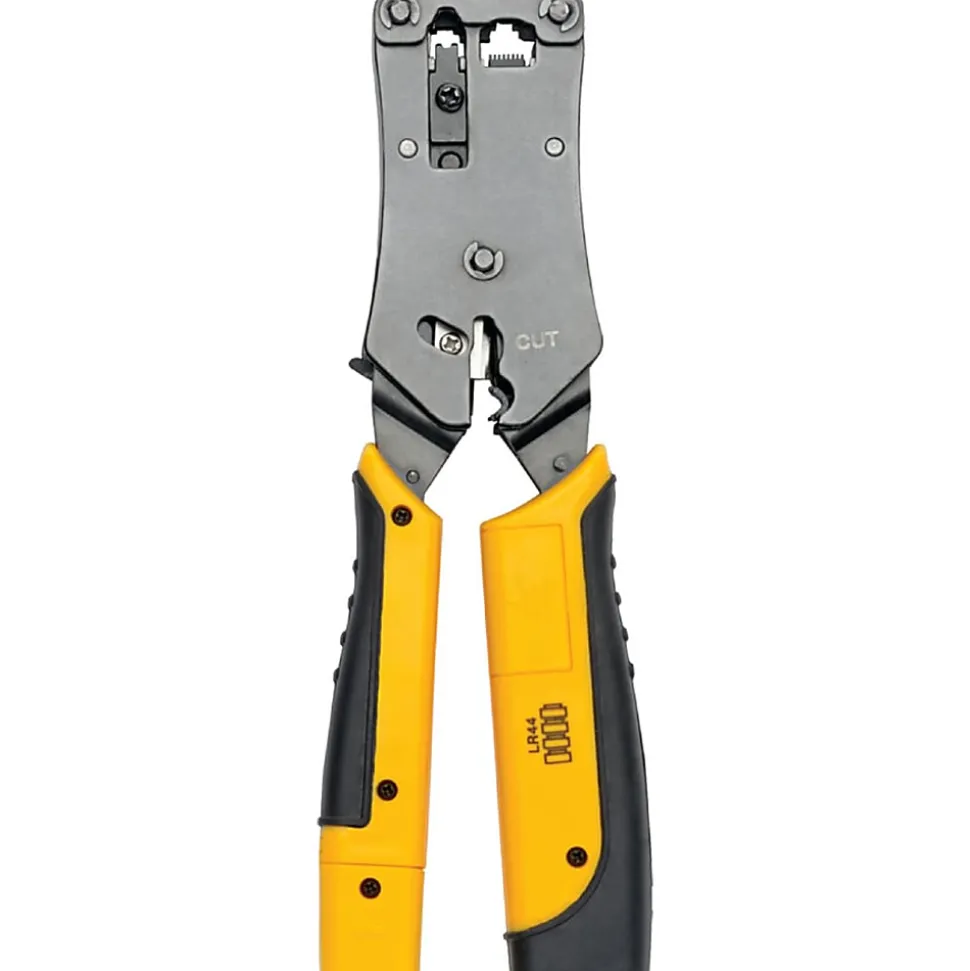 Tripp Lite RJ11/RJ12/RJ45 Wire Crimper with Built-in Cable Tester - Black, Yellow - Ergonomic Design, Non-slip Handle, LED Light, Secure Grip