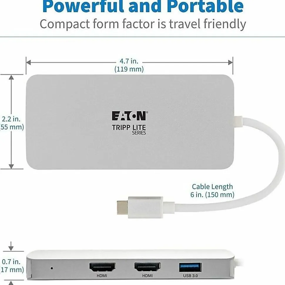Tripp Lite USB C Docking Station w/ USB-A Hub, 2x HDMI, VGA, PD Charging 1080p @ 60 Hz, Silver USB Type C, US - U442DOCK12S