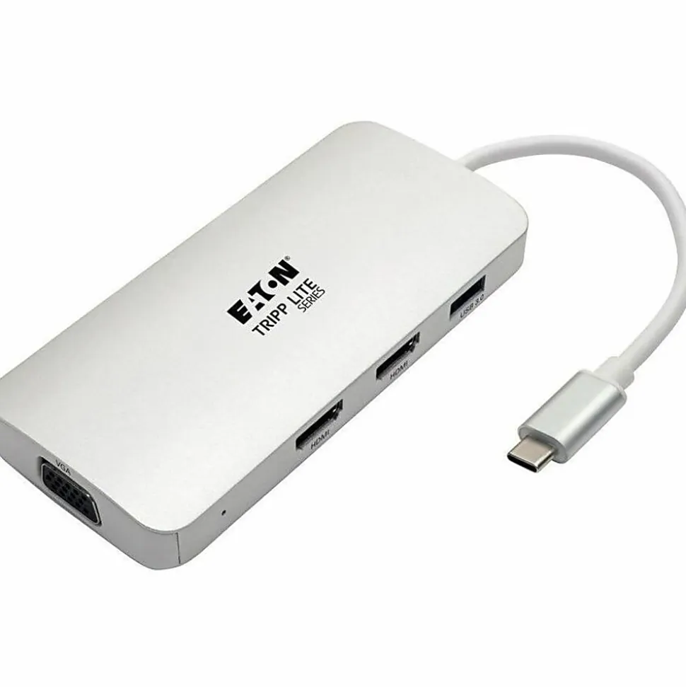 Tripp Lite USB C Docking Station w/ USB-A Hub, 2x HDMI, VGA, PD Charging 1080p @ 60 Hz, Silver USB Type C, US - U442DOCK12S