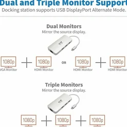 Tripp Lite USB C Docking Station w/ USB-A Hub, 2x HDMI, VGA, PD Charging 1080p @ 60 Hz, Silver USB Type C, US - U442DOCK12S