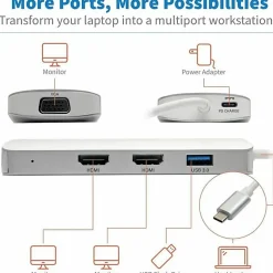 Tripp Lite USB C Docking Station w/ USB-A Hub, 2x HDMI, VGA, PD Charging 1080p @ 60 Hz, Silver USB Type C, US - U442DOCK12S