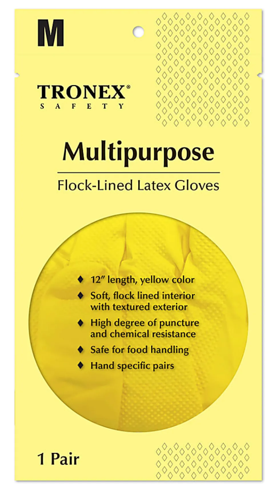 Tronex Flock-Lined Rubber Latex Multipurpose Gloves, Medium, Yellow, Pack Of 24