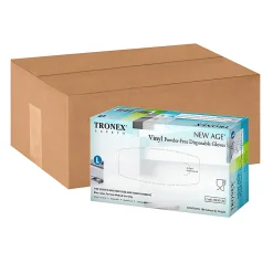Tronex New Age Disposable Powder-Free Vinyl Gloves, Large, Blue, 100 Gloves Per Pack, Box Of 10 Packs