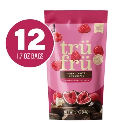 Tru Fru Hyper-Dried Grab & Go Raspberries In White & Dark Chocolate, 1.7 Oz, Total Qty 12