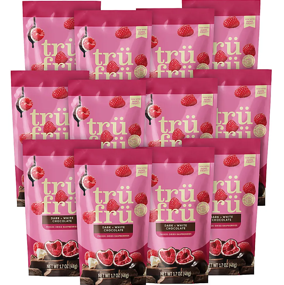 Tru Fru Hyper-Dried Grab & Go Raspberries In White & Dark Chocolate, 1.7 Oz, Total Qty 12