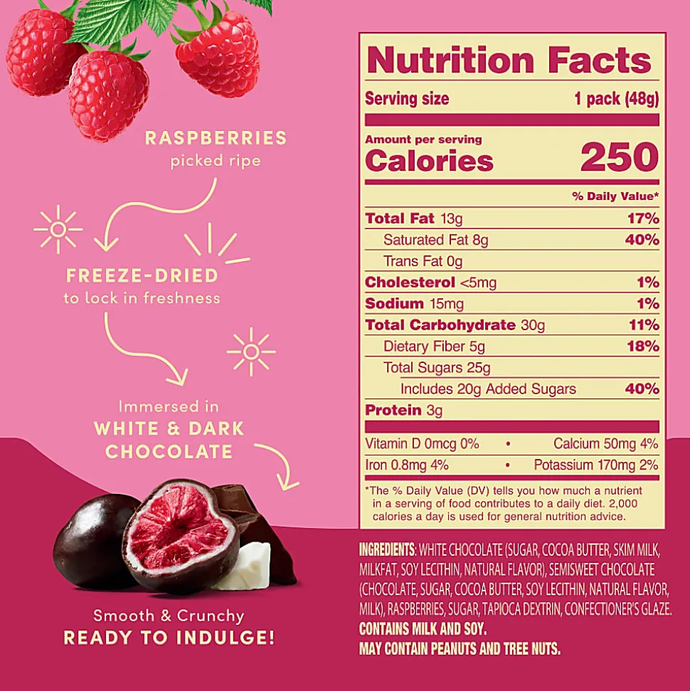 Tru Fru Hyper-Dried Grab & Go Raspberries In White & Dark Chocolate, 1.7 Oz, Total Qty 12