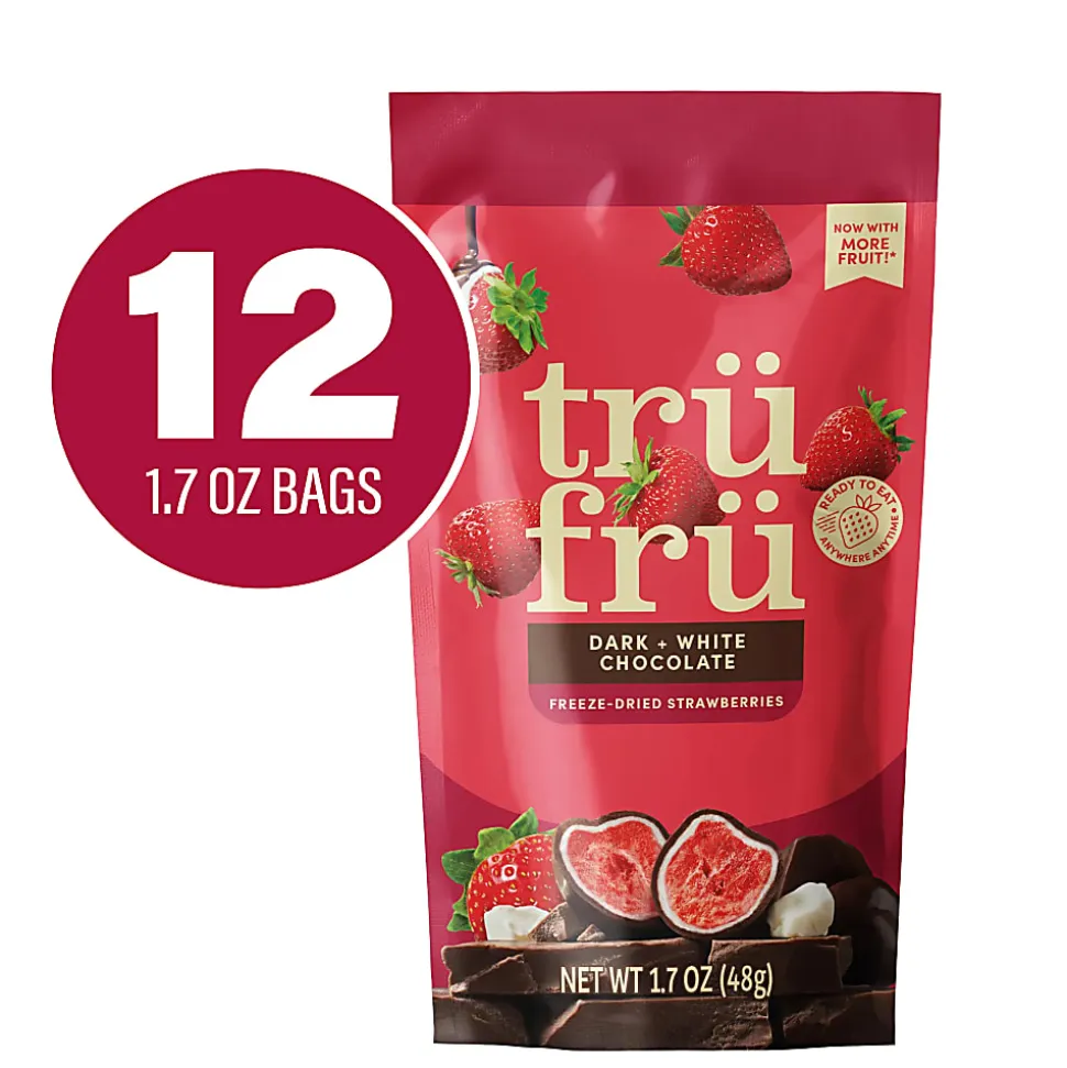 Tru Fru Hyper-Dried Grab & Go Strawberries In White & Dark Chocolate, 1.7 Oz, Total Qty 12