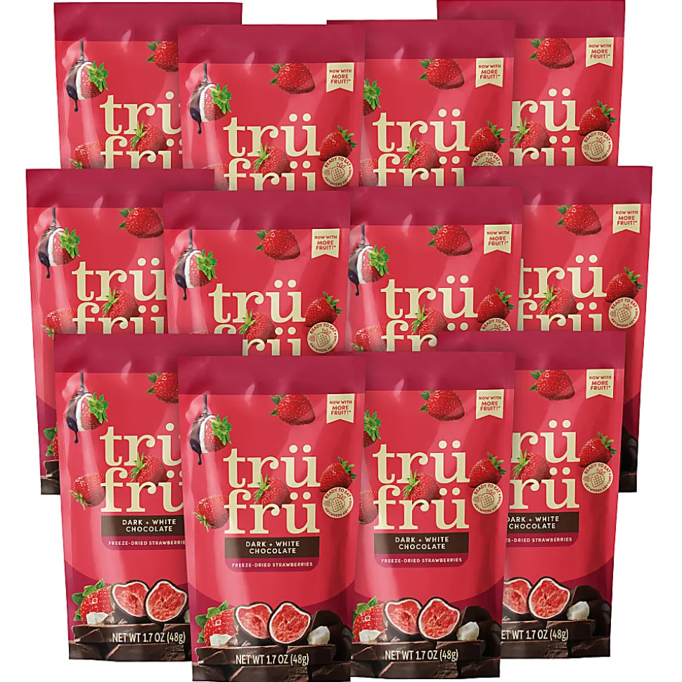 Tru Fru Hyper-Dried Grab & Go Strawberries In White & Dark Chocolate, 1.7 Oz, Total Qty 12