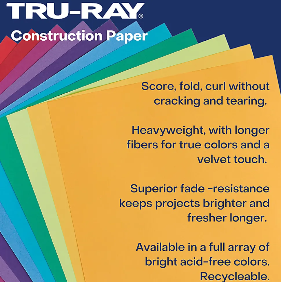 Tru-Ray Construction Paper, Heavyweight, 12" x 18", Lively Lemon, 50 Sheets Per Pack, Set Of 3 Packs