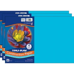 Tru-Ray Construction Paper, Heavyweight, 12" x 18", Atomic Blue, 50 Sheets Per Pack, Set Of 3 Packs
