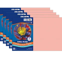 Tru-Ray Construction Paper, Heavyweight, 12" x 18", Salmon, 50 Sheets Per Pack, Set Of 5 Packs