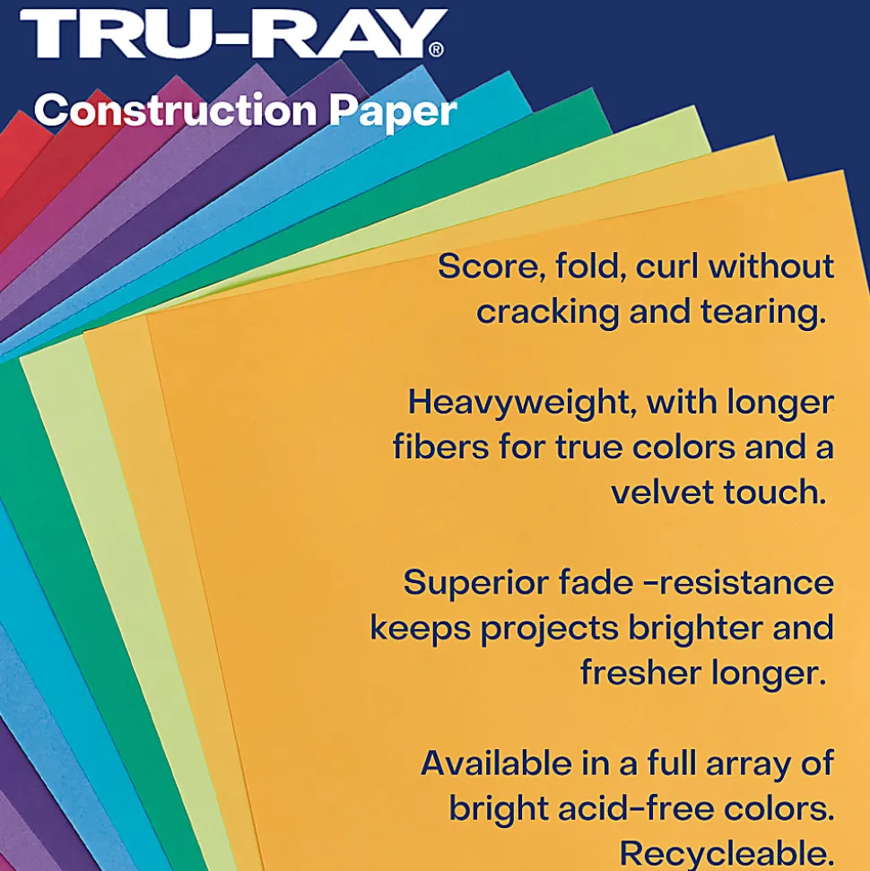 Tru-Ray Construction Paper, Heavyweight, 12" x 18", Black, 50 Sheets Per Pack, Set Of 5 Packs