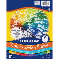 Tru-Ray Construction Paper, Heavyweight, 12" x 18", Color Wheel Assortment, 12 Vibrant Colors, 72 Sheets Per Pack, Set Of 3 Packs