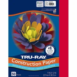 Tru-Ray® Construction Paper, 50% Recycled, 9" x 12", Festive Red, Pack Of 50