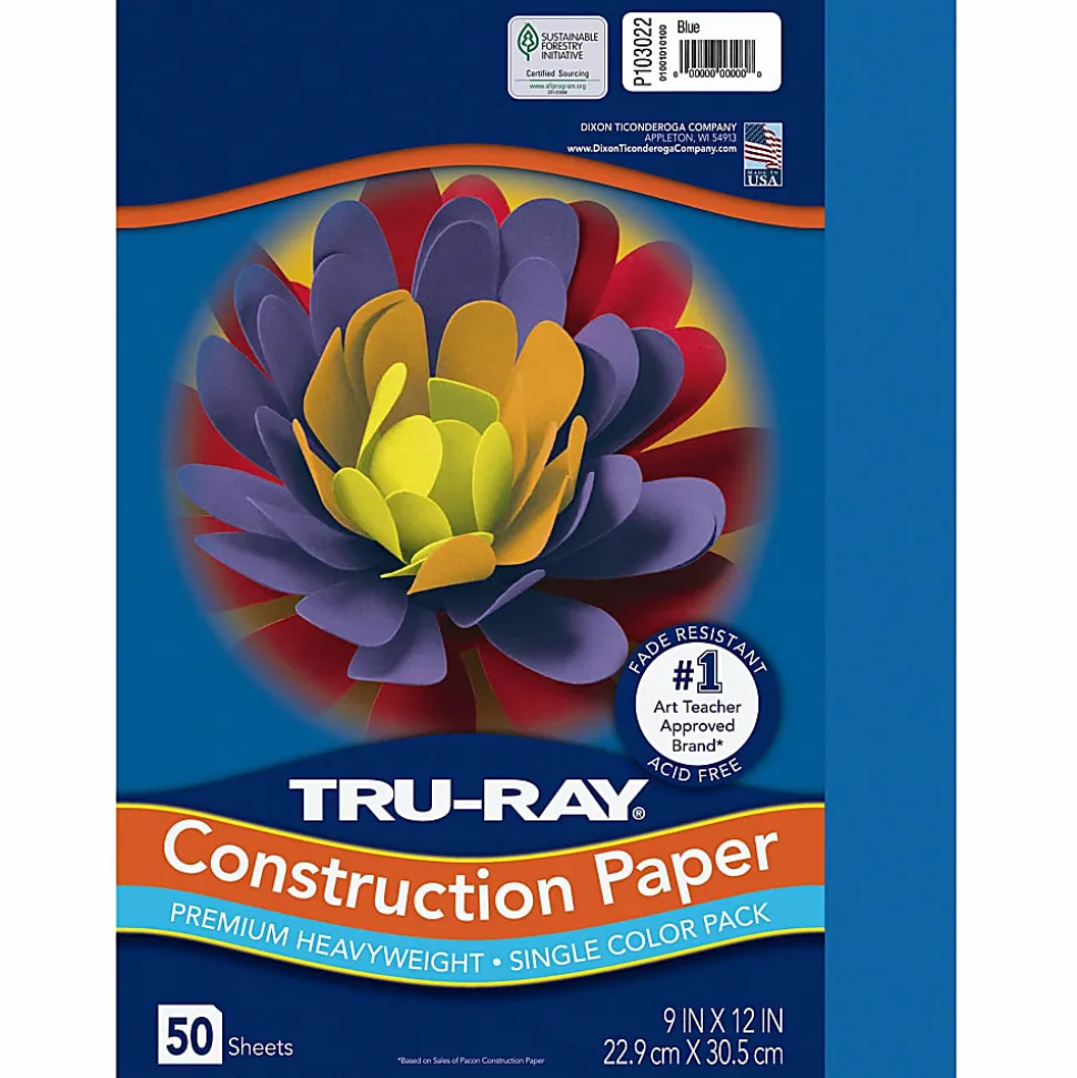 Tru-Ray® Construction Paper, 50% Recycled, 9" x 12", Blue, Pack Of 50