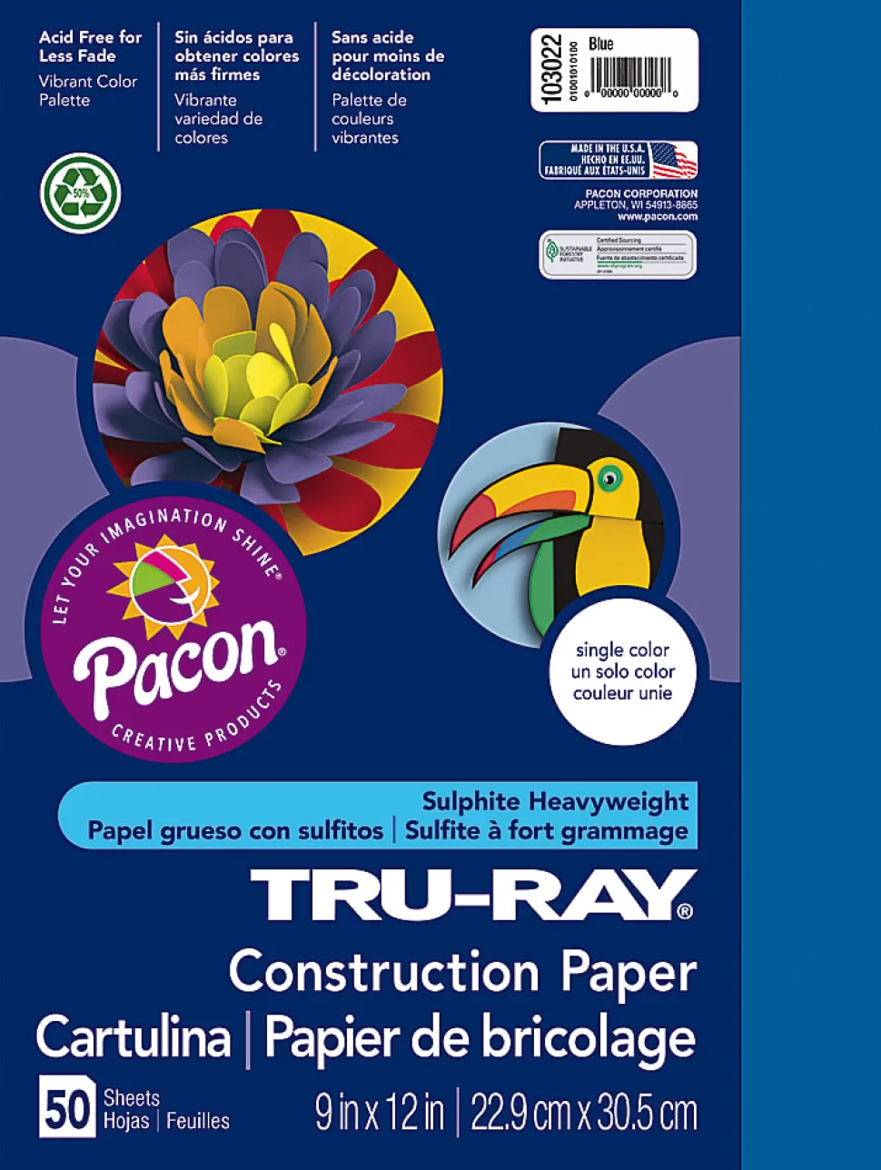 Tru-Ray® Construction Paper, 50% Recycled, 9" x 12", Blue, Pack Of 50